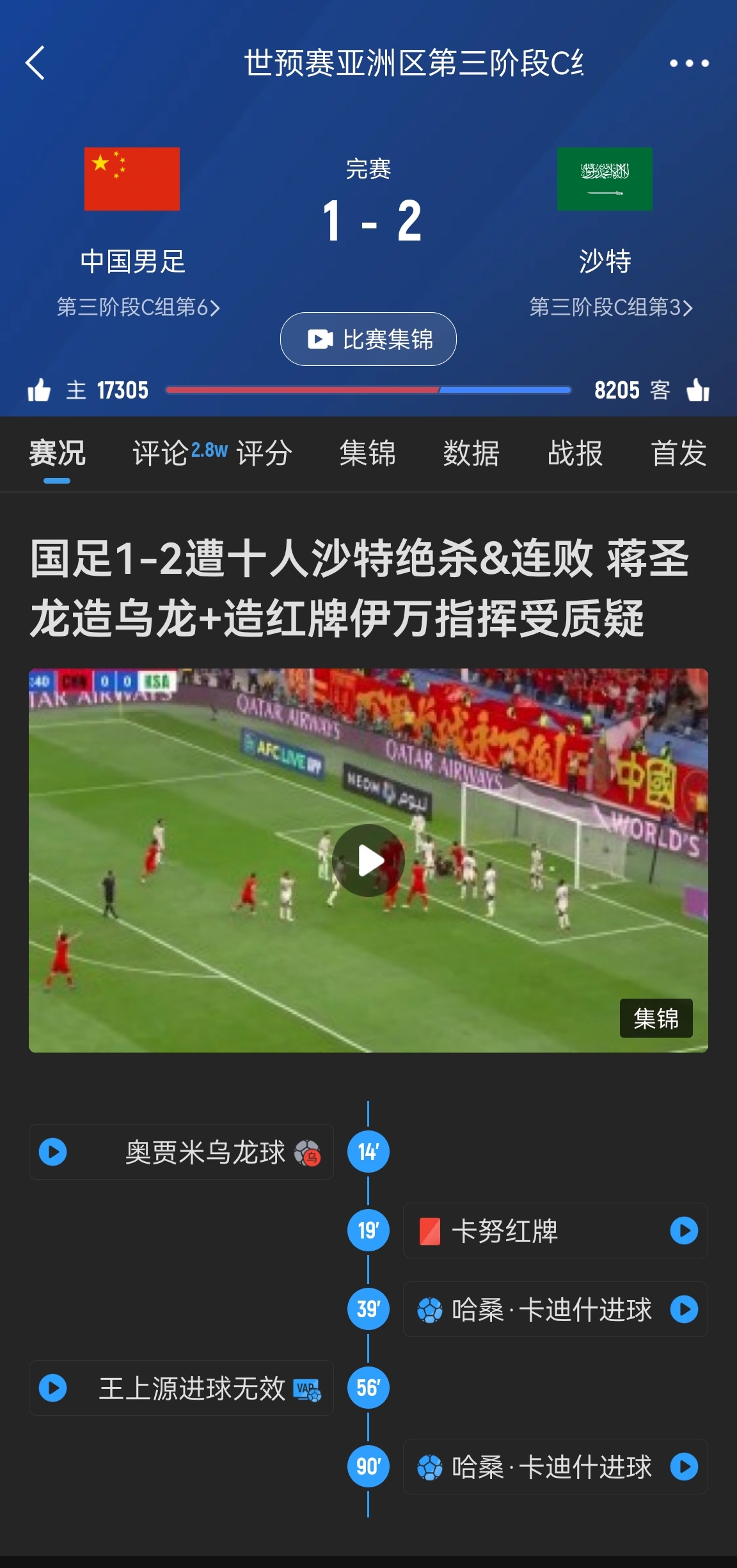  今天什么劇本？首戰(zhàn)沙特也是半場(chǎng)紅牌+蔣光太傷退，最后國(guó)足被翻