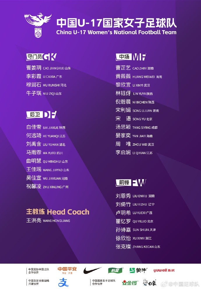  U17女足30人將在蘇州集訓(xùn)備戰(zhàn)世界杯，姜寧、朱挺擔(dān)任訓(xùn)練員